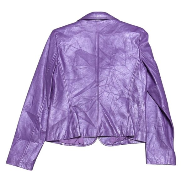 ALFANI GENUINE LEATHER Luxury Designer Purple Casual Jacket Coat Womens Medium - Picture 5 of 5